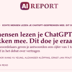 Screenshot van AI Report met de kop ‘Echte mensen lezen je ChatGPT-gesprekken mee. Dit doe je eraan’.